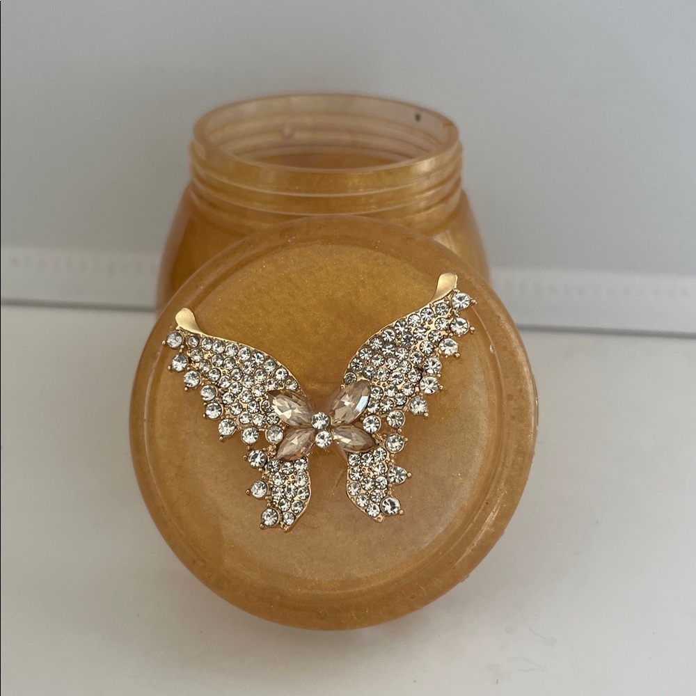 Gold Decorative Jar with Rhinestone Butterfly - Picture 3 of 3